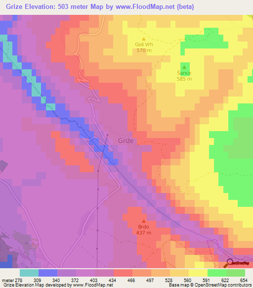 Grize,Slovenia Elevation Map