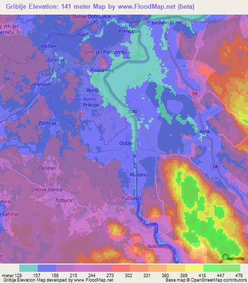 Griblje,Slovenia Elevation Map