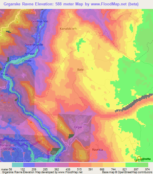 Grgarske Ravne,Slovenia Elevation Map