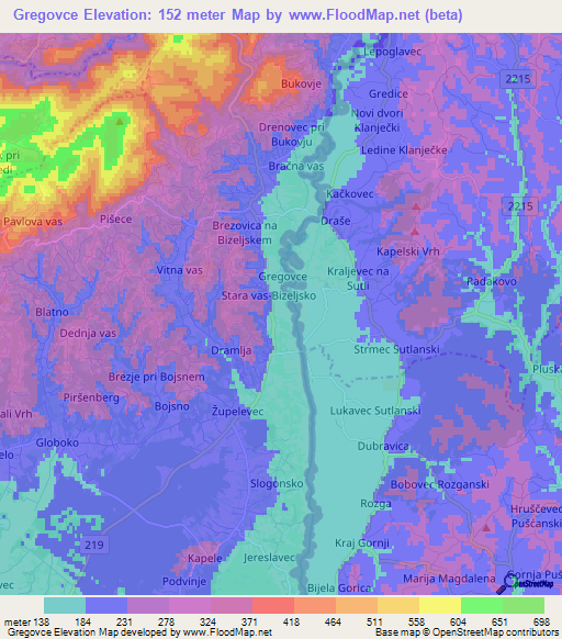 Gregovce,Slovenia Elevation Map