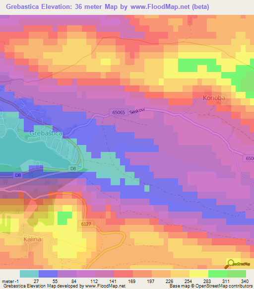 Grebastica,Croatia Elevation Map