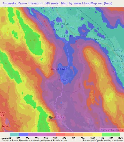 Grcarske Ravne,Slovenia Elevation Map