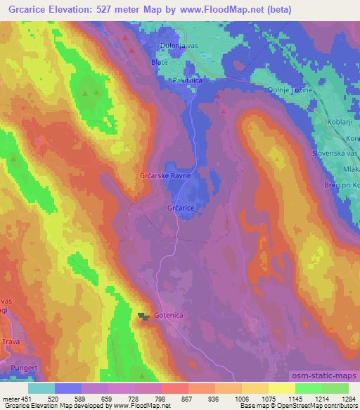 Grcarice,Slovenia Elevation Map