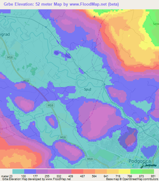 Grbe,Montenegro Elevation Map