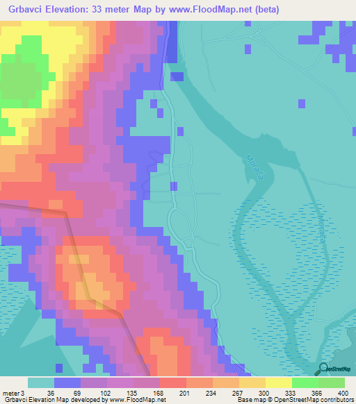 Grbavci,Montenegro Elevation Map