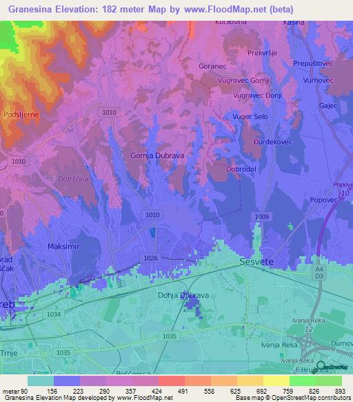 Granesina,Croatia Elevation Map