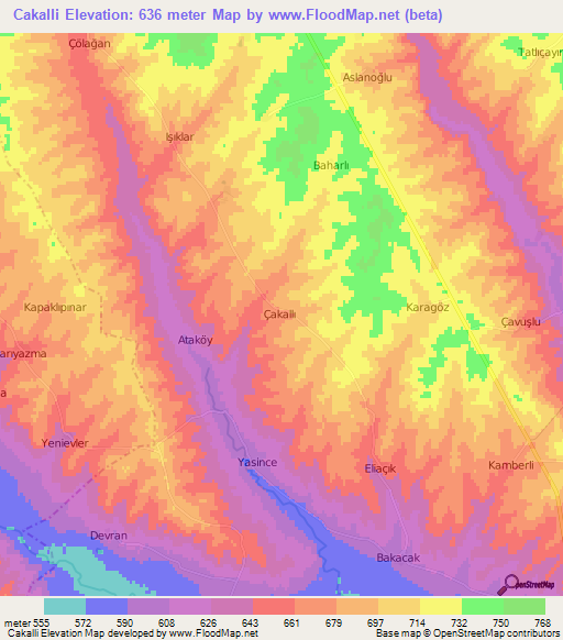 Cakalli,Turkey Elevation Map