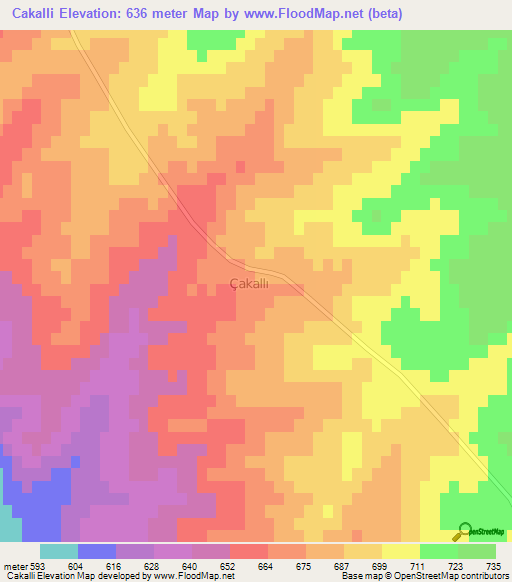 Cakalli,Turkey Elevation Map