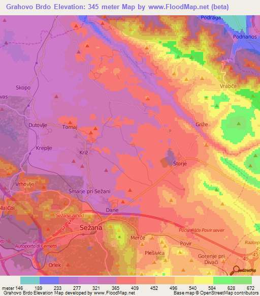 Grahovo Brdo,Slovenia Elevation Map