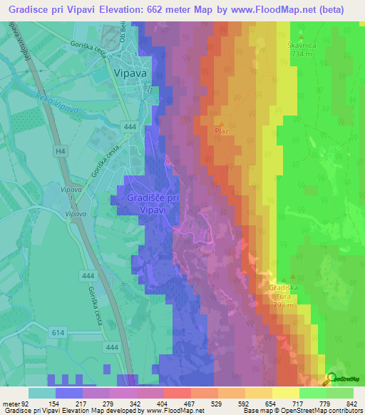 Gradisce pri Vipavi,Slovenia Elevation Map