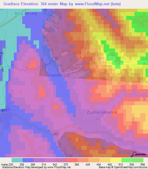 Gradisce,Slovenia Elevation Map