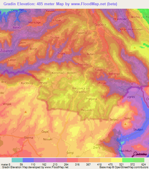 Gradin,Slovenia Elevation Map