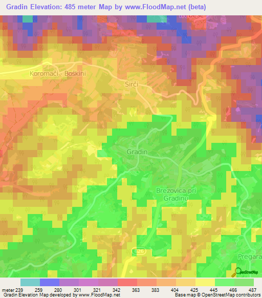 Gradin,Slovenia Elevation Map