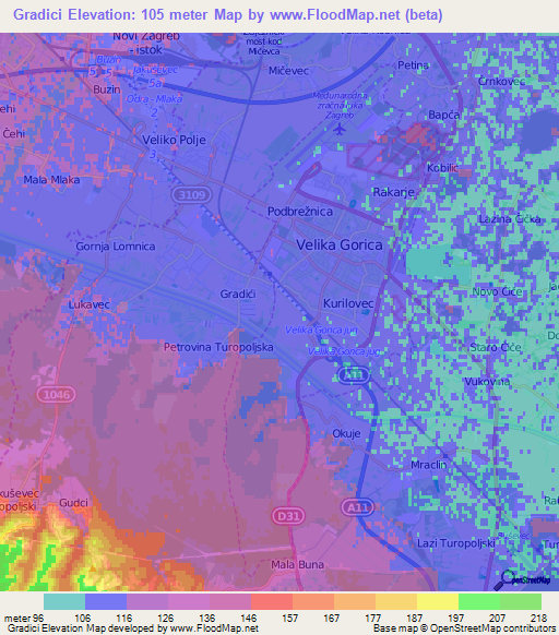 Gradici,Croatia Elevation Map