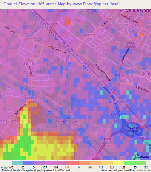 Gradici,Croatia Elevation Map