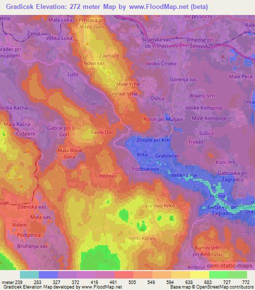 Gradicek,Slovenia Elevation Map