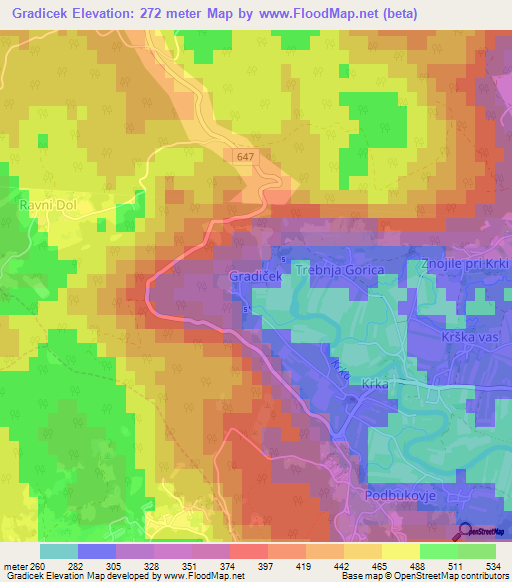 Gradicek,Slovenia Elevation Map