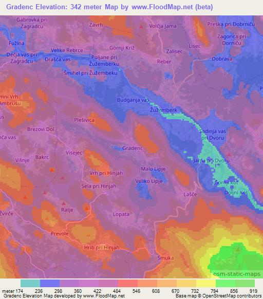 Gradenc,Slovenia Elevation Map