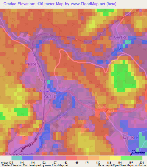 Gradac,Slovenia Elevation Map