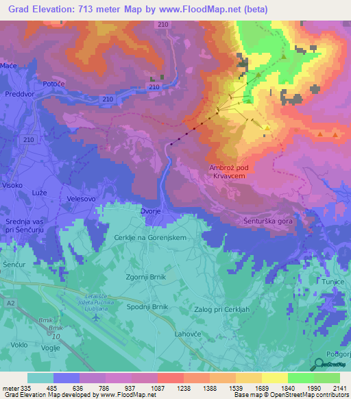 Grad,Slovenia Elevation Map