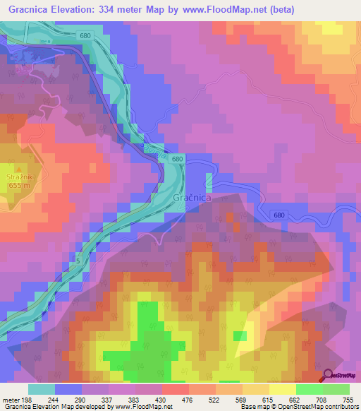 Gracnica,Slovenia Elevation Map