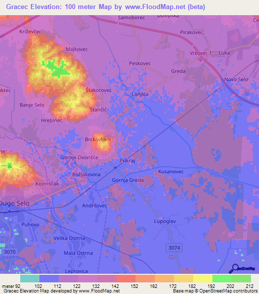 Gracec,Croatia Elevation Map