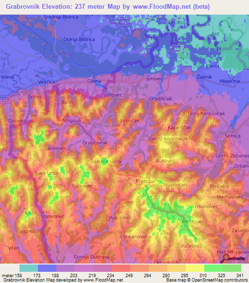 Grabrovnik,Croatia Elevation Map