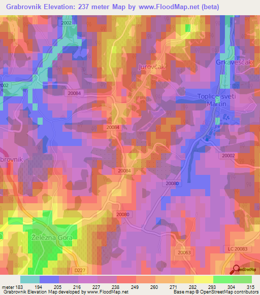 Grabrovnik,Croatia Elevation Map