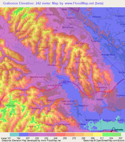 Grabonos,Slovenia Elevation Map