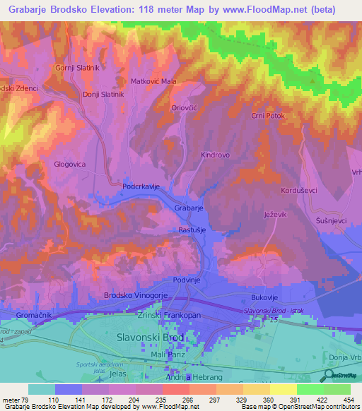 Grabarje Brodsko,Croatia Elevation Map