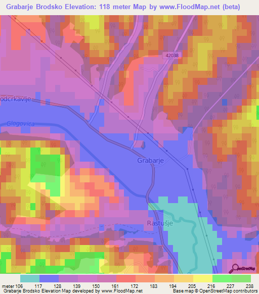 Grabarje Brodsko,Croatia Elevation Map