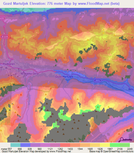 Gozd Martuljek,Slovenia Elevation Map