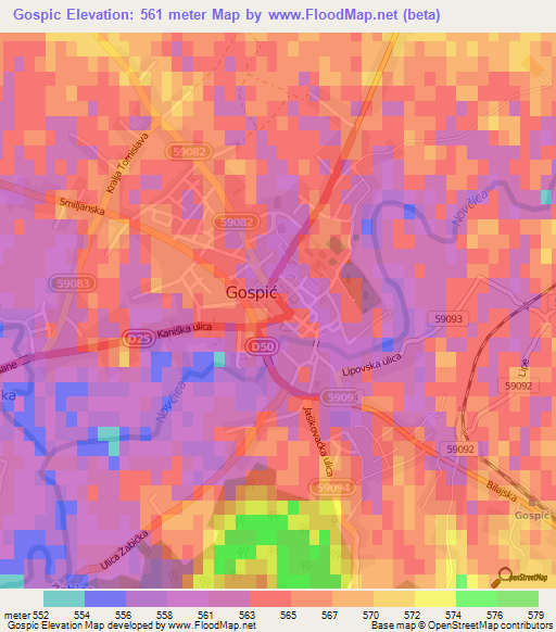 Gospic,Croatia Elevation Map