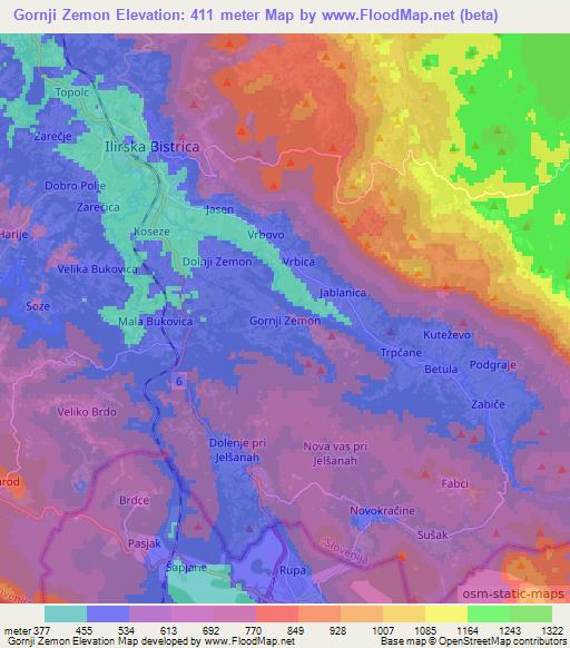 Gornji Zemon,Slovenia Elevation Map