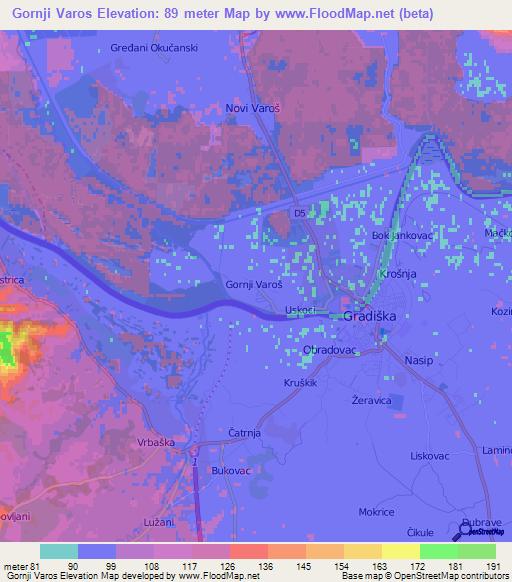 Gornji Varos,Croatia Elevation Map