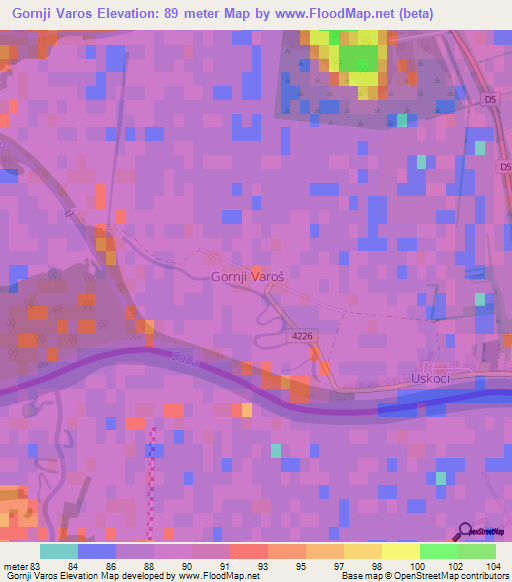 Gornji Varos,Croatia Elevation Map