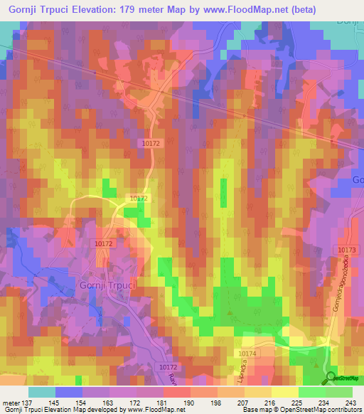 Gornji Trpuci,Croatia Elevation Map