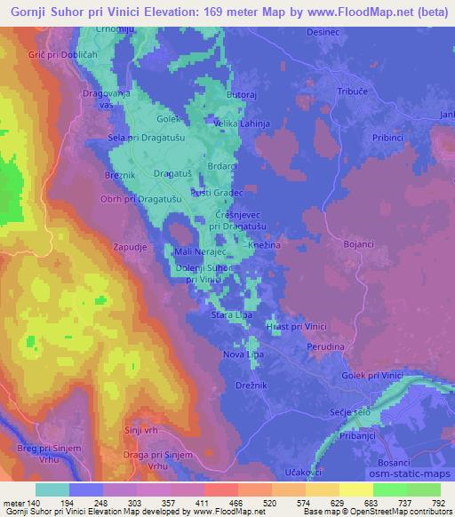 Gornji Suhor pri Vinici,Slovenia Elevation Map