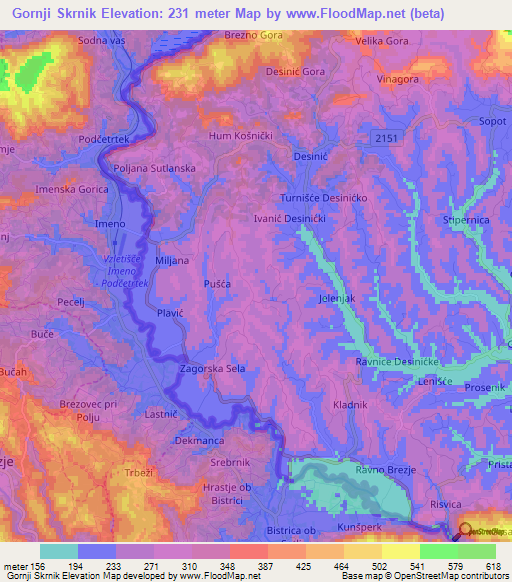 Gornji Skrnik,Croatia Elevation Map