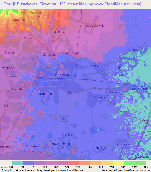 Gornji Pustakovec,Croatia Elevation Map