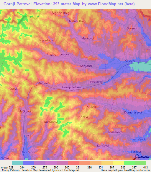 Gornji Petrovci,Slovenia Elevation Map