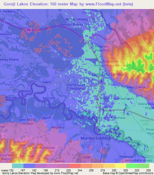 Gornji Lakos,Slovenia Elevation Map