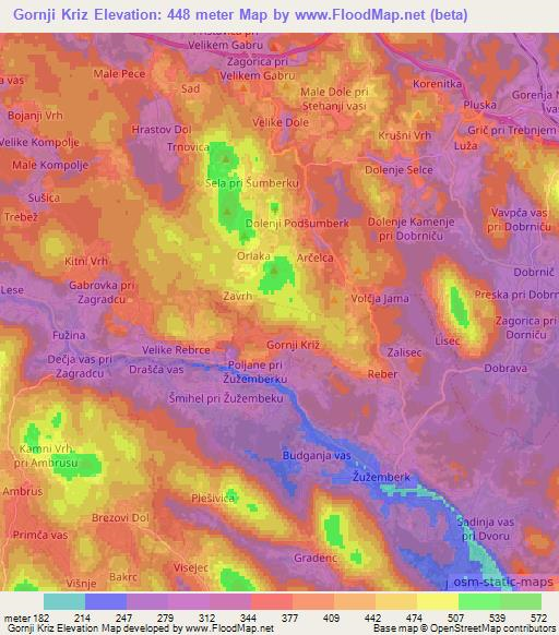 Gornji Kriz,Slovenia Elevation Map