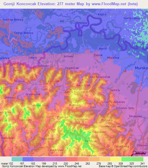 Gornji Koncovcak,Croatia Elevation Map