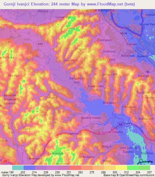 Gornji Ivanjci,Slovenia Elevation Map