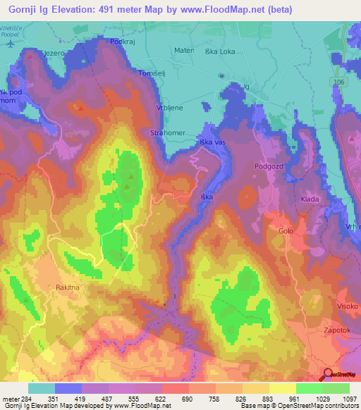 Gornji Ig,Slovenia Elevation Map