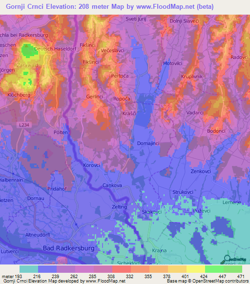 Gornji Crnci,Slovenia Elevation Map