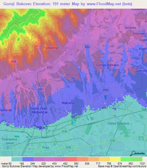 Gornji Bukovec,Croatia Elevation Map