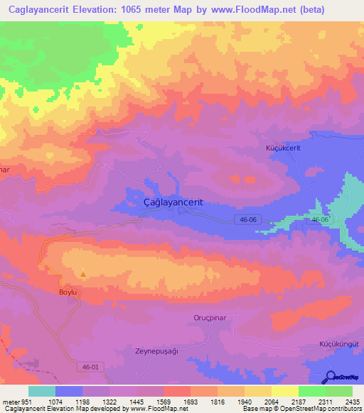 Caglayancerit,Turkey Elevation Map