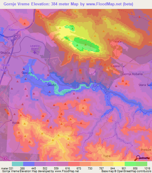 Gornje Vreme,Slovenia Elevation Map